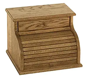 Oak Wood Amish Roll Top Bread Box with Drawer for Kitchen Counter