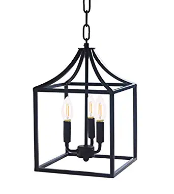 Houzlamod Marden 3-Light Chandelier, Industrial Style Lighting for Entryway,Hallway and Dining Room - Matte Black Finish