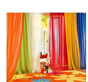 6 Piece Rainbow Sheer Window Panel Curtain Set Blow Out Pprice Special!!!! Lime, Orange, Red, White, Bright Yellow, Navy