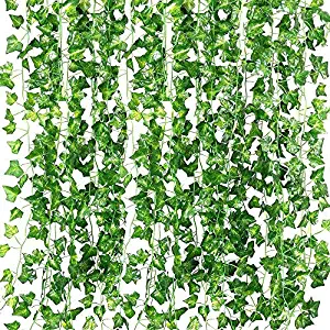 QC Life 84 FT Artificial Ivy Fake Greenery Leaf Garland Plants Vine Foliage Flowers Hanging for Wedding Party Garden Home Kitchen Office Wall Decoration（12 Pack）
