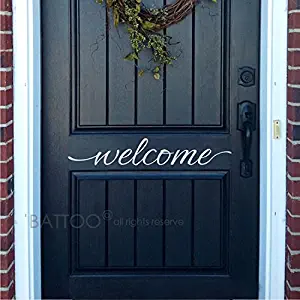 BATTOO Welcome Door Vinyl Decal - Welcome Front Door Sticker - Welcome Door Decal - Welcome Sticker - Vinyl Decal Door(White, 12" WX2 H)