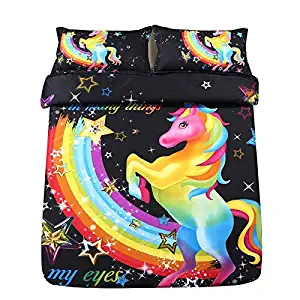 SDIII 2PC Colorful Unicorn Bedding Sets Twin Size Galaxy Duvet Cover Sets Girls’ Bed Set(Pls Notes: Word Spelling Mistake on Product)