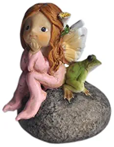 Top Collection Enchanted Story Fairy Garden Little Fairy and Frog on Stone Outdoor Statue