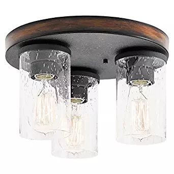 Kichler Lighting Barrington 11.5-in W Distressed Black and Wood Ceiling Flush Mount Light