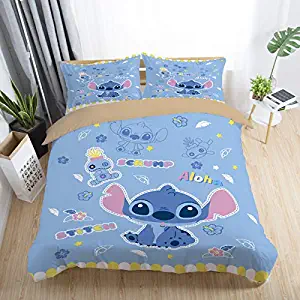 Paixide Printed Cartoon Duvet Cover 3D Lilo & Stitch Bedding Sets for Kids with 3 Pieces 1 Duvet Cover 2 Pillowcases, Full