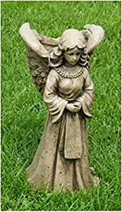 18” Angel with Basket Outdoor Garden Statue Decoration - Old Stone Finish