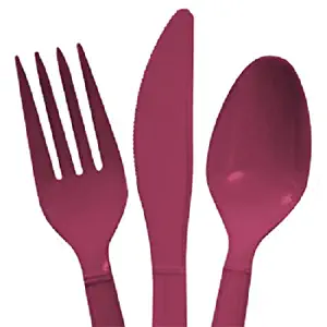 Plastic Utensils, 48-ct. Packs (16 Forks, 16 Spoons & 16 Knives) (Maroon, Plastic Utensils 48 Ct. Packs)