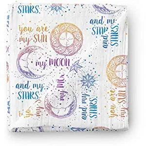 Aenne Baby Rainbow Sun Moon Stars Muslin Swaddle Blanket Purple Pink Gender Neutral Large 47 x 47 inch, 1 Pack, Baby Shower Gifts Girl Boy Nursing Cover, Wrap