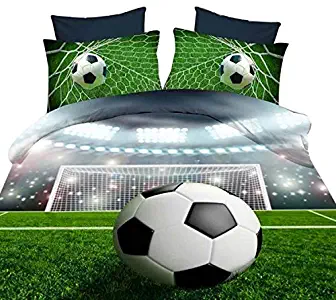 ENJOHOS Special 3D Soccer Football Bedding 4 PCS Cool Sport Comforter Cover Set with 1 Soccer Duvet Cover 1 Soccer Sheet 2 Soccer Pillow Shams,Queen Size