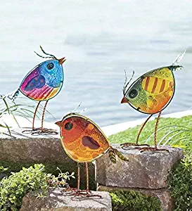 Wind & Weather SC8108 Set of 3 Glass Bird Garden Statue, 7.5 x 4.5 x 12.5 Inches Multi-Colored