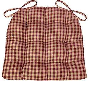 Barnett Products Dining Chair Pad with Ties - Red & Tan Checkers 1/4" Check - Size Extra-Large - Reversible, Latex Foam Fill - Tufted Seat Cushion