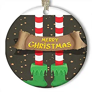 128 buyloii Fairy Christmas Elf Shoes Ornament (Round) Personalized Ceramic Holiday Christmas Ornament Ideas 2019