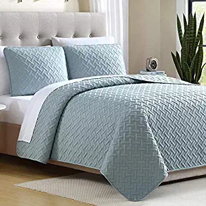 Ellison First Asia 18621704QMS-AQU Ardmore Solid Lattice Mini Quilt Set44; Aqua - King Size44; 3 Piece