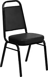 Flash Furniture HERCULES Series Trapezoidal Back Stacking Banquet Chair in Black Vinyl - Black Frame