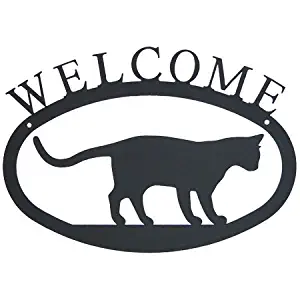 Modern Artisans Cat Welcome Sign, American Made Wrought Iron, 11.5" x 8.0"