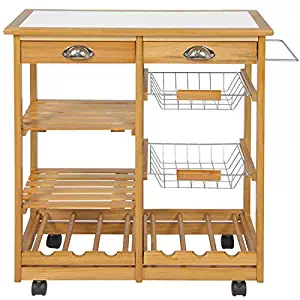 Best Choice Products Rolling Wood Kitchen Storage Cart Dining Trolley w/Drawers, Fruit Baskets, Wine Rack