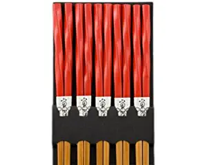 Japanese Chopsticks 5 Pair Set Dining Table Starter Kit Beautiful Gift Item Nicely Packaged (Red Spiral)