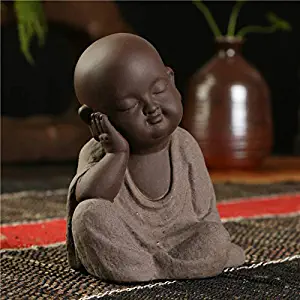 LKXZYX Buddha Statue Ornament for Home Buddah Statues Gift handicrafts Buddha Statues Small Monk Ceramic Geomantic Decoration Purple Sand Figurines