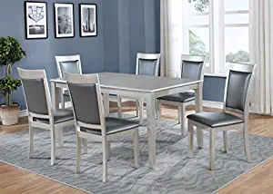 Roundhill Furniture Avignor 7-Piece Contemporary Simplicity Dining Set with 6 Chairs, Silver