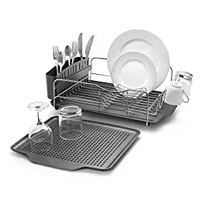 Polder KTH-615 Dish Rack & Tray 4 PC Combo– Advantage System Includes Rack, Drain Tray, Removable Drying Tray & Cutlery Holder – Stainless Steel & Plastic