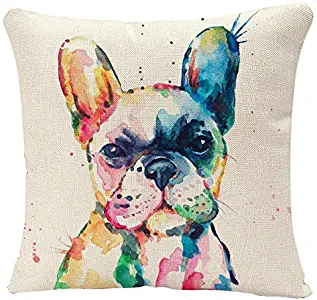 YGGQF Animal Throw Pillow Cover Head Frenchie French Bulldog Original Watercolor Dog Wildlife Rainbow Funny Happy Puppy Companion Home Decor Pillowcase for Sofa 18x18 Inches