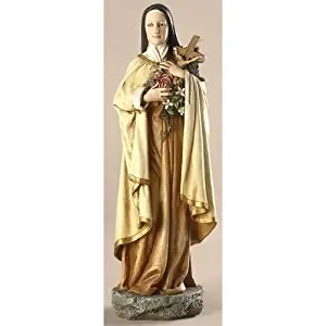 Handpainted Saint Therese Statue Little Flower Home Décor Catholic Patrons and Protectors Religious Marble & Resin Figurine Sculpture, 10 Inches