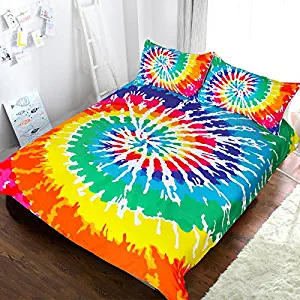 BlessLiving Rainbow Tie Dye Bedding Colorful Tye Dye Duvet Cover Psychedelic Watercolor Artsy Bedding 3 Piece Art Bedspread (Twin)