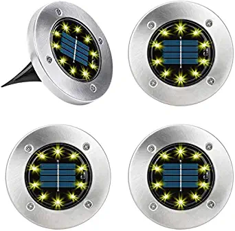 Solar Ground Lights Outdoor, Topist 10 LED Solar Garden Lights Outdoor Disk Lights Waterproof for Walkway Patio Yard Lawn Pathway Driveway Step Decoration-Warm White (4 Pack)