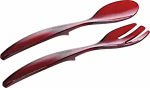 Emsa Germany Trendy Colorful Spoon & Fork Salad Servers with Hook to Avoid Spoon From Slippage Available in 3 Colorful Variations (Red)