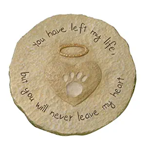 Grasslands Road Beloved "You will never leave my heart" Paw Print with Halo Pet Remembrance Stepping Stone Plaque