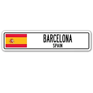 Barcelona, Spain Street Sign Spaniard Flag City Country Road Wall Gift