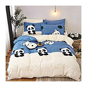 KFZ Panda Printed Blue Beige Color Bed Set [4pcs Bedding - 70”x 86”Duvet Cover, Flat Sheet, Pillow Cases. No Comforter] Animal Theme, Quality Microfiber, Soft, 100% Kids Safe (Cute Panda, Full)