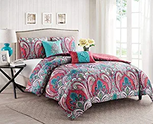 VCNY Home Twin Size Quilt Set in Multicolor Bohemian Style Paisley 4 Pc Set w/Sheets & Decorative Pillows