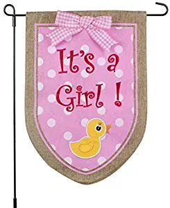 New Baby Banner Its A Girl Garden Flag, Yard Sign, Car Decoration - Pink Duck Design On Burlap Banner - 12x18 - Home Garden Flag