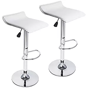Adjustable Swivel Barstools, PU Leather with Chrome Base, Counter Height Hydraulic Pub Kitchen Counter Chairs,Set of Two,2 white
