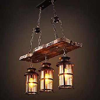 Joypeach 3 Heads Industrial Loft Style Countryside Vintage Wooden Chandelier Lamp For Living Room / Dining Room Pendant Lamp (110V)