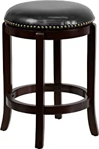 Flash Furniture 24'' High Backless Cappuccino Wood Counter Height Stool with Black Leather Swivel Seat