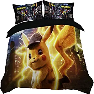 Paixide 3D Pikachu Duvet Cover Best Gift for Kids Printed Cartoon Anime 2pcs with Soft Mircrofiber Reversible, Twin