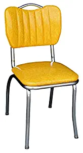 Richardson Seating Single Tone Channel Handle Back Retro Kitchen Chair with 1" Pulled Seat, Cracked Ice Yellow, 18"