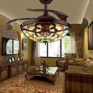 TC-Home Baroque style LED Ceiling Fan Light 4 Retractable blades Warm White Light w/remote controller