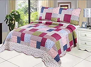 Microfiber Quilt set,prewashed, preshrunk. Hypoallerginic, Pattern Stitched with Real Threads, machine quilting , Ultra soft . King bed-cover 90"L-102"W, 2shams 20"L-36"W