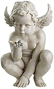 Design Toscano Life's Mysteries Cherub Garden Statue, 15 Inch, Polyresin, Antique Stone