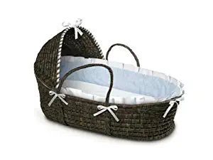 Badger Basket Moses Basket Gingham with Hood and Bedding, Espresso/Blue by Badger Basket