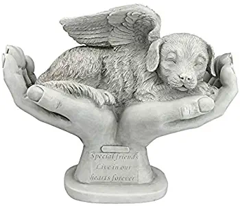Design Toscano KY69912 In God's Hands Dog Pet Grave Memorial Outdoor Garden Statue, 12 Inch, Antique Stone