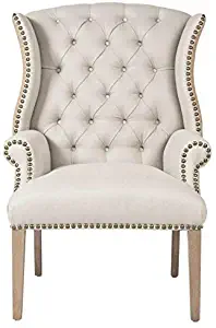 MAKLAINE Tufted Dining Arm Chair in Oatmeal and Stone Wash