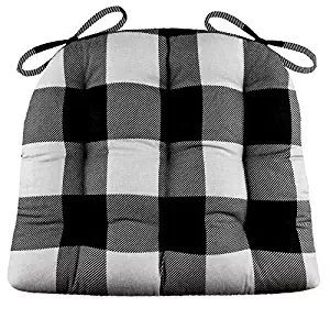 Barnett Products Dining Chair Pad with Ties - Buffalo Check Black & Grey - Size Standard - Latex Foam Filled Cushion, Reversible, Made in USA (Black & Gray)