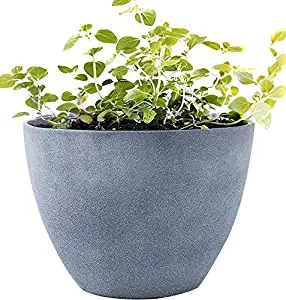 Flower Pot Large 14.2 Inch Garden Planters Outdoor Indoor, Resin Plant Containers with Drain Hole, Grey