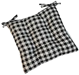 Indoor Cotton Black Plaid/Country Checkered/Checkerboard Universal Tufted Seat Cushion with Ties for Dining Kitchen Chair - Choose Size (16"w x 16"d)