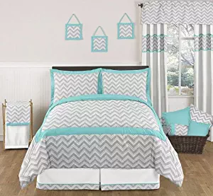 Sweet Jojo Designs 3-Piece Turquoise and Gray Zig Zag Childrens, Kids, Teen Full/Queen Girl or Boy Chevron Bedding Set