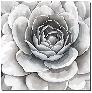 3Hdeko - Bathroom Wall Decor Gray Flower Wall Art Large Floral Painting for Teen Girls Bedroom Living Room, Modern Grey White Picture Canvas Prints, Ready to Hang (30x30inch)